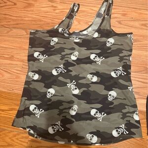 Camo Skull Tank Top - Olive/Black